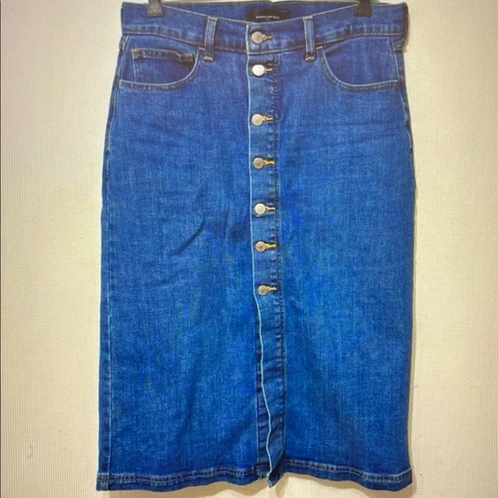 Button-Front Denim Midi Skirt - Blue
